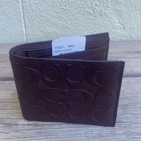 Coach Compact ID Wallet in Signature Men’s Mahogany NWT- F75371 - Picture 2 of 13